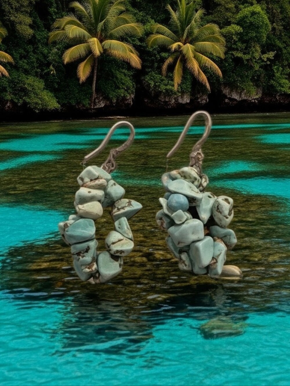 Handmade Turquoise Nugget Cluster Dangle Earrings